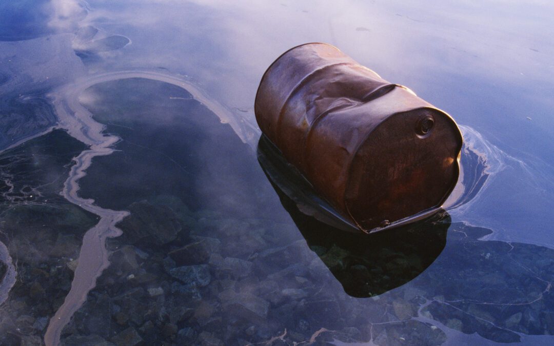 Barrel lying in water